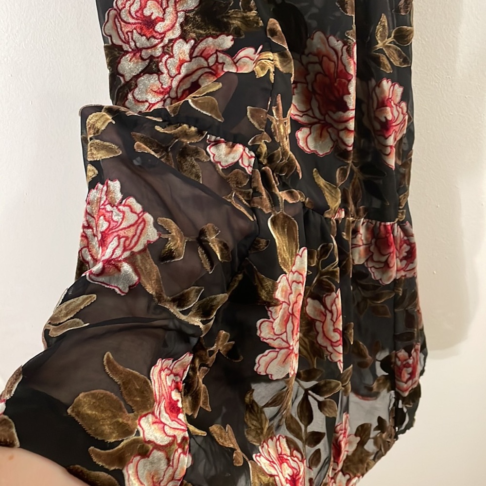 American Eagle Black Floral Slip Dress Sheer Velvet - Picture 4 of 4